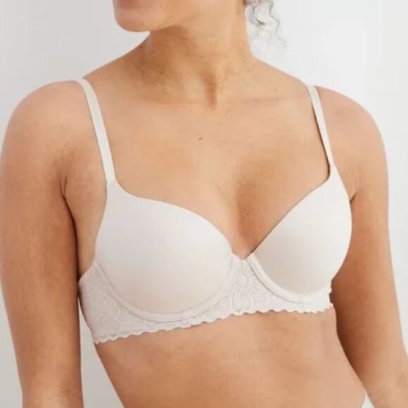 Aerie Light Beige Sunnie Full Coverage Lightly Lined Blossom Lace Trim Bra - Picture 1 of 5